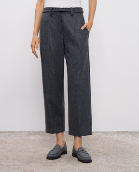 Brunello Cucinelli Grey Straight Crop Wool Pants M038PP9052