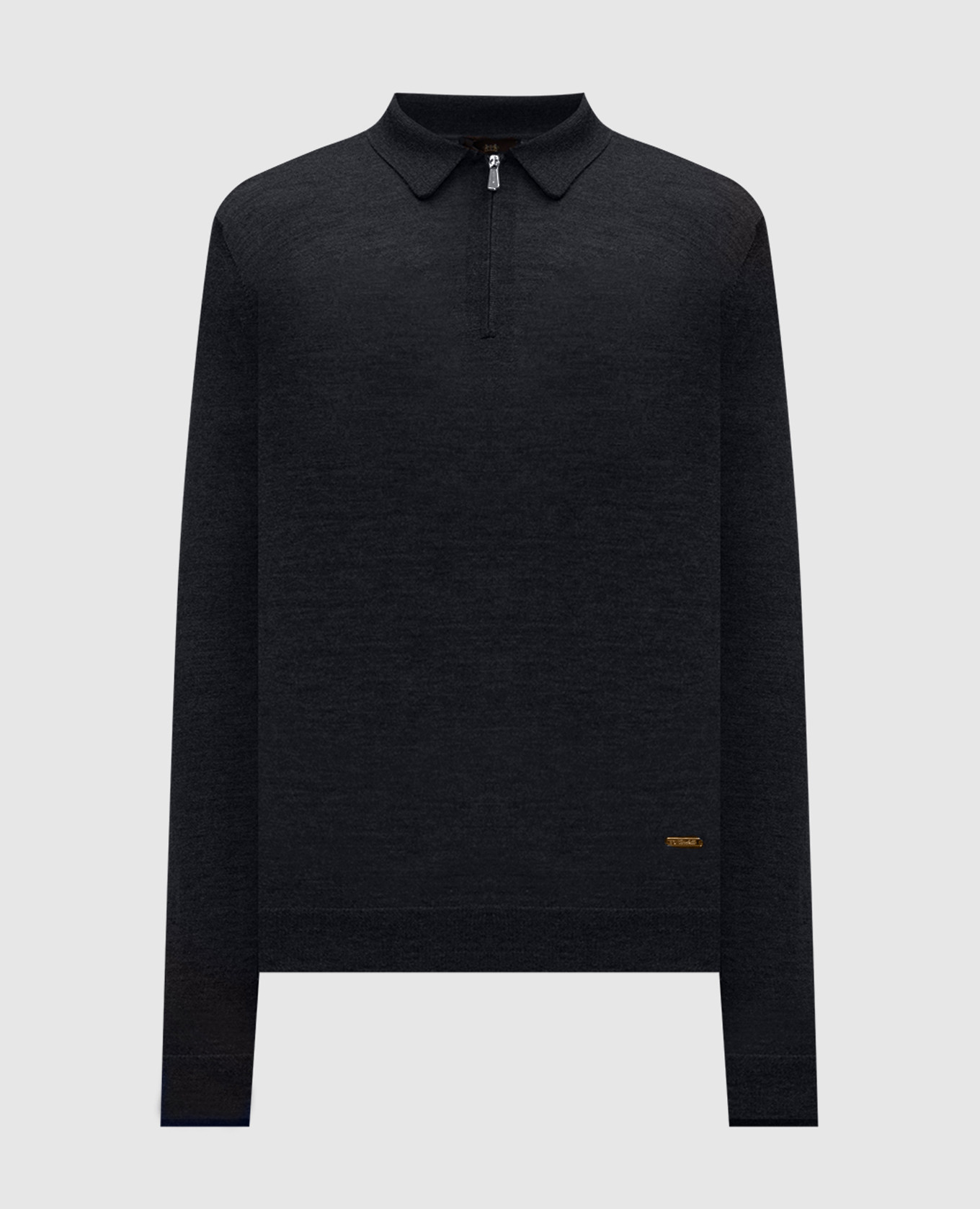 

Black wool and silk polo with metallic logo Enrico Mandelli