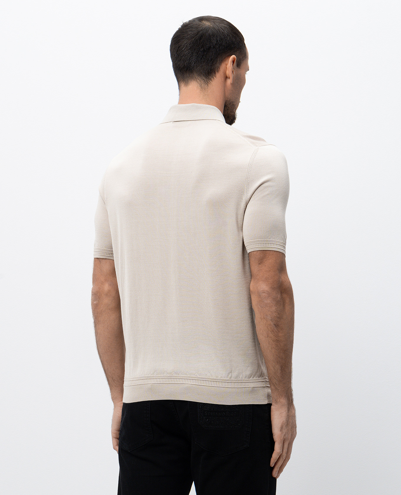 

Beige silk polo shirt with monogram logo Stefano Ricci