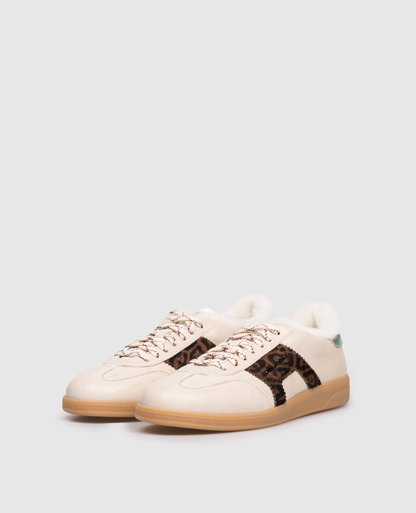 

Oly beige leather sneakers with fur and logo Santoni