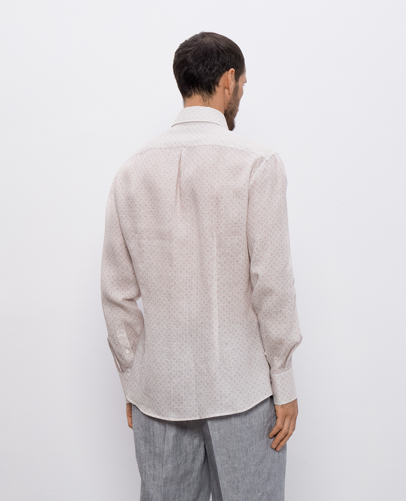 Beige linen shirt with a pattern Brunello Cucinelli 4