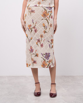 Twinset White openwork midi skirt with a pattern 251TP3631