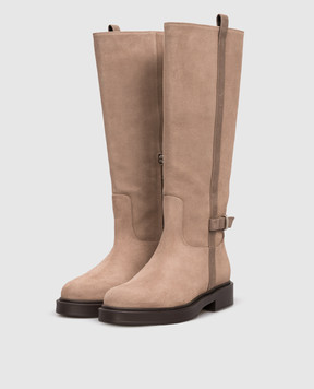 Peserico Beige suede boots with monil chain A39704C0RCC603
