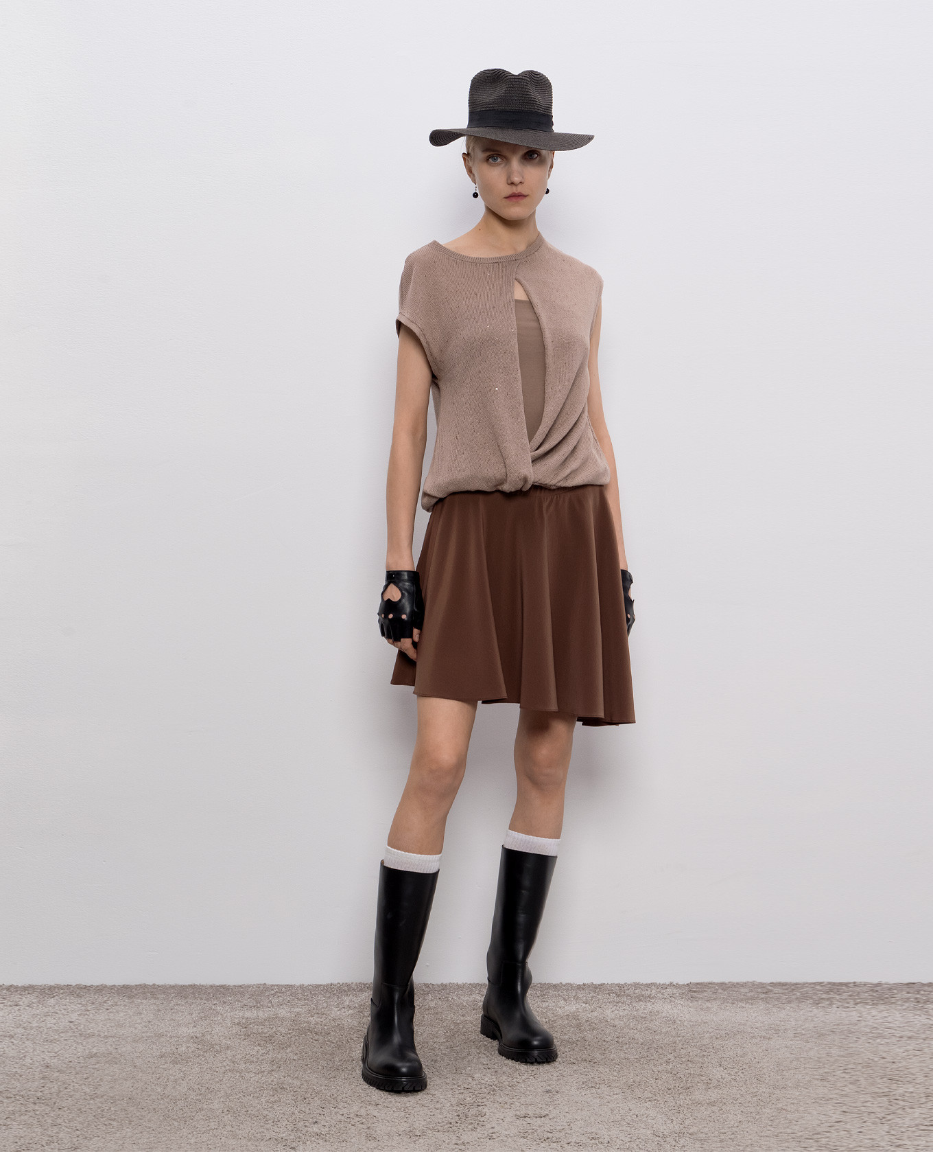 Brown silk mini skirt Brunello Cucinelli 2