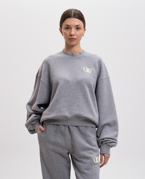 Off-White Gray melange sweatshirt with monogram logo embroidery OWBA075S25FLE004