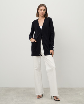 Max Mara VILLAR blue wool and cashmere cardigan with 1951 sequin appliqué VILLAR