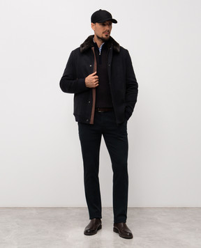 Cashmere&Whiskey Blue wool and cashmere sweater with a pattern PL507