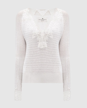 Ermanno Scervino White cashmere pullover with lace D455M750APONN
