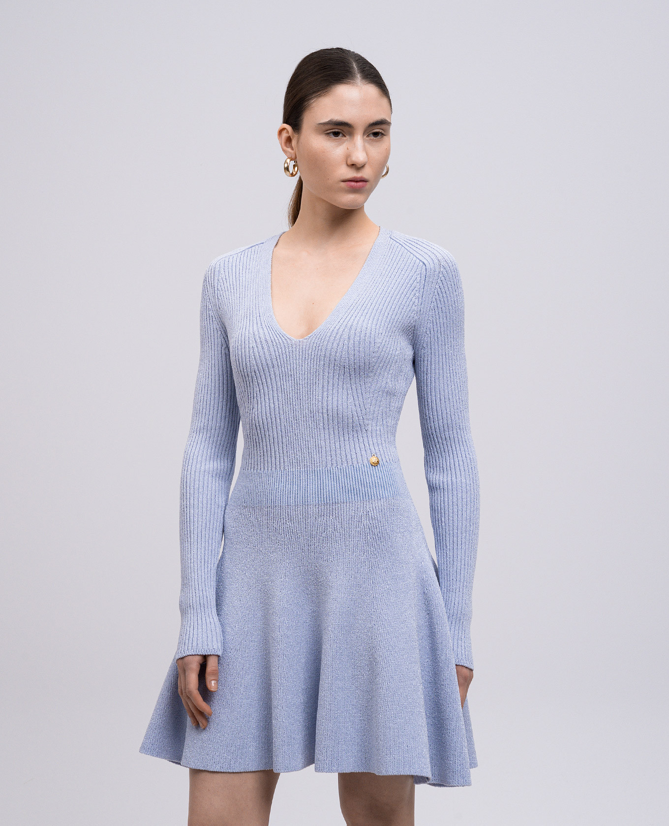 

Blue ribbed mini dress Balmain, Light blue