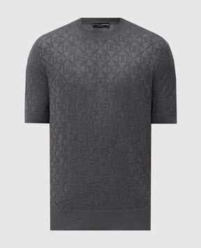 Dolce&Gabbana Grey silk T-shirt with monogram logo pattern GXX03TJBSM4
