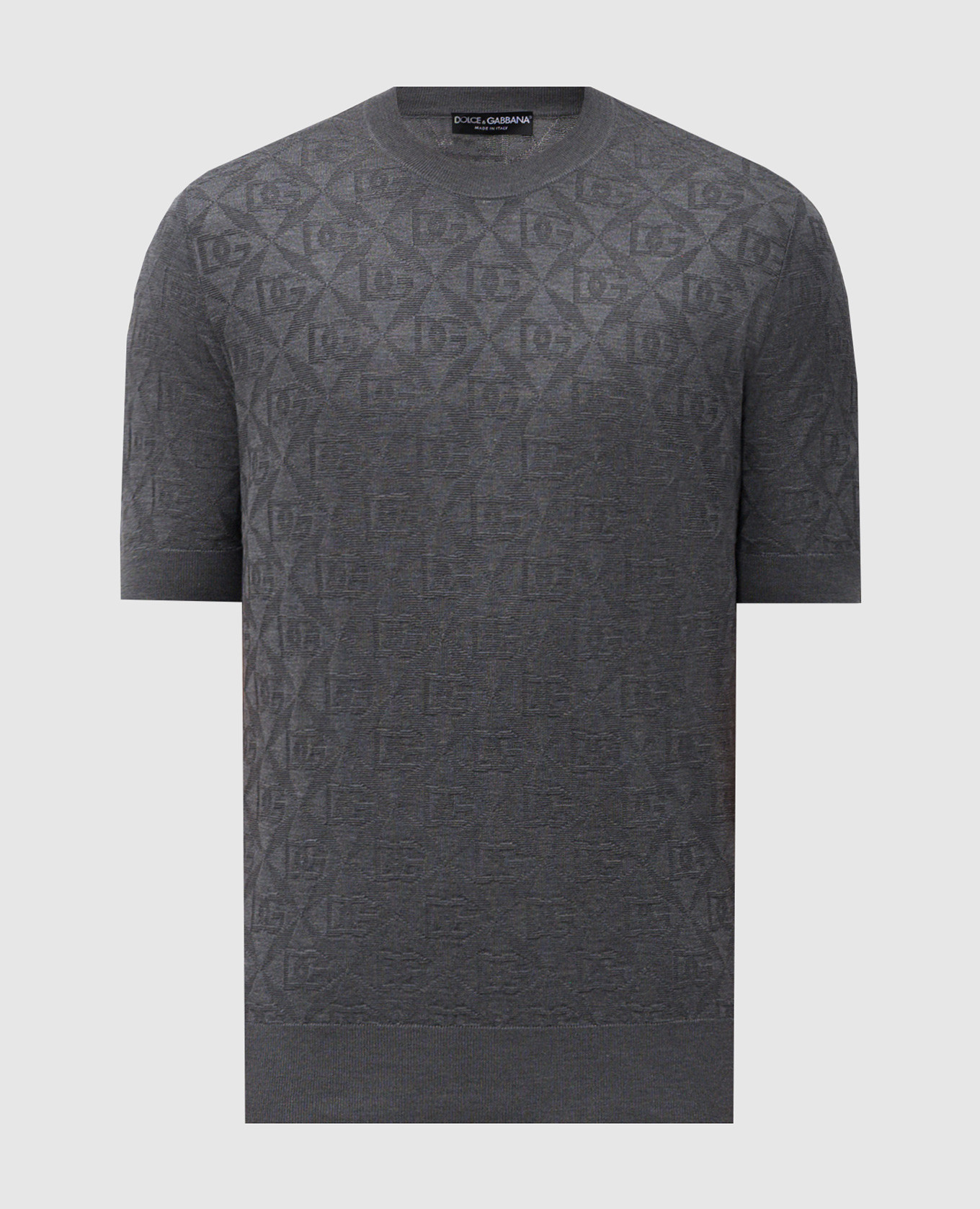 Grey silk T-shirt with monogram logo pattern Dolce&Gabbana