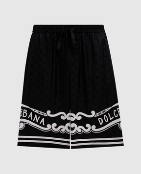 Dolce&Gabbana Black silk shorts with logo GV37ATGI979