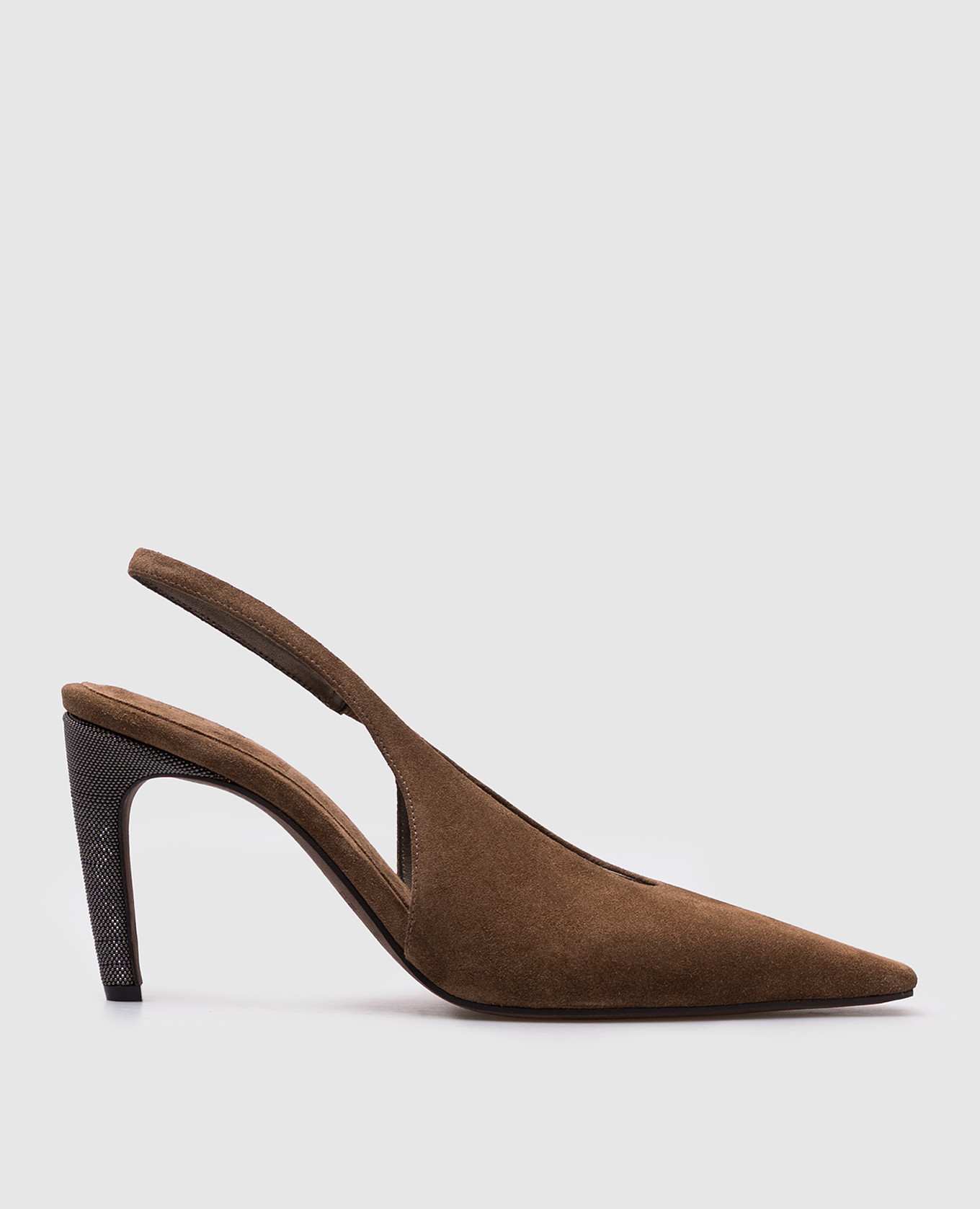 Brown suede slingbacks with monil chain Brunello Cucinelli
