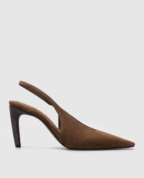 Brunello Cucinelli Brown suede slingbacks with monil chain MZSFC3058P