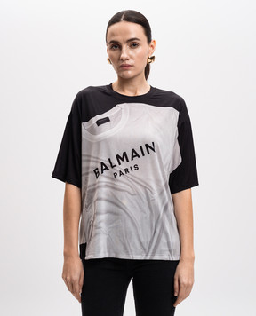 Balmain Black T-shirt with logo print EF1EG110GE37