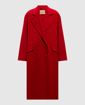 Twinset Red double-breasted wool coat with metallic logo 242TT2203