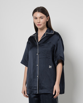 Palm Angels Blue linen shirt with logo embroidery PWGG005S24FAB002