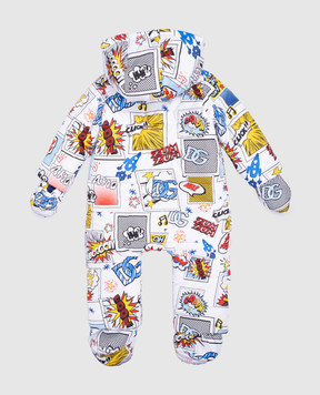Dolce&Gabbana Children's white overalls in a branded print L1JO8VISMIR