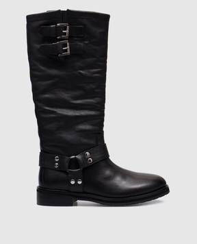Twinset Black logo Darcy leather boots 242TST020