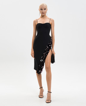 David Koma Black wool dress with asymmetric cut and sequins PF25DK45D