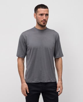 Sease Grey wool T-shirt with logo print TS039TJ014