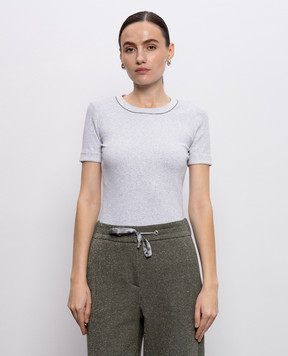 Peserico Grey melange T-shirt with monil chain A06840J005669