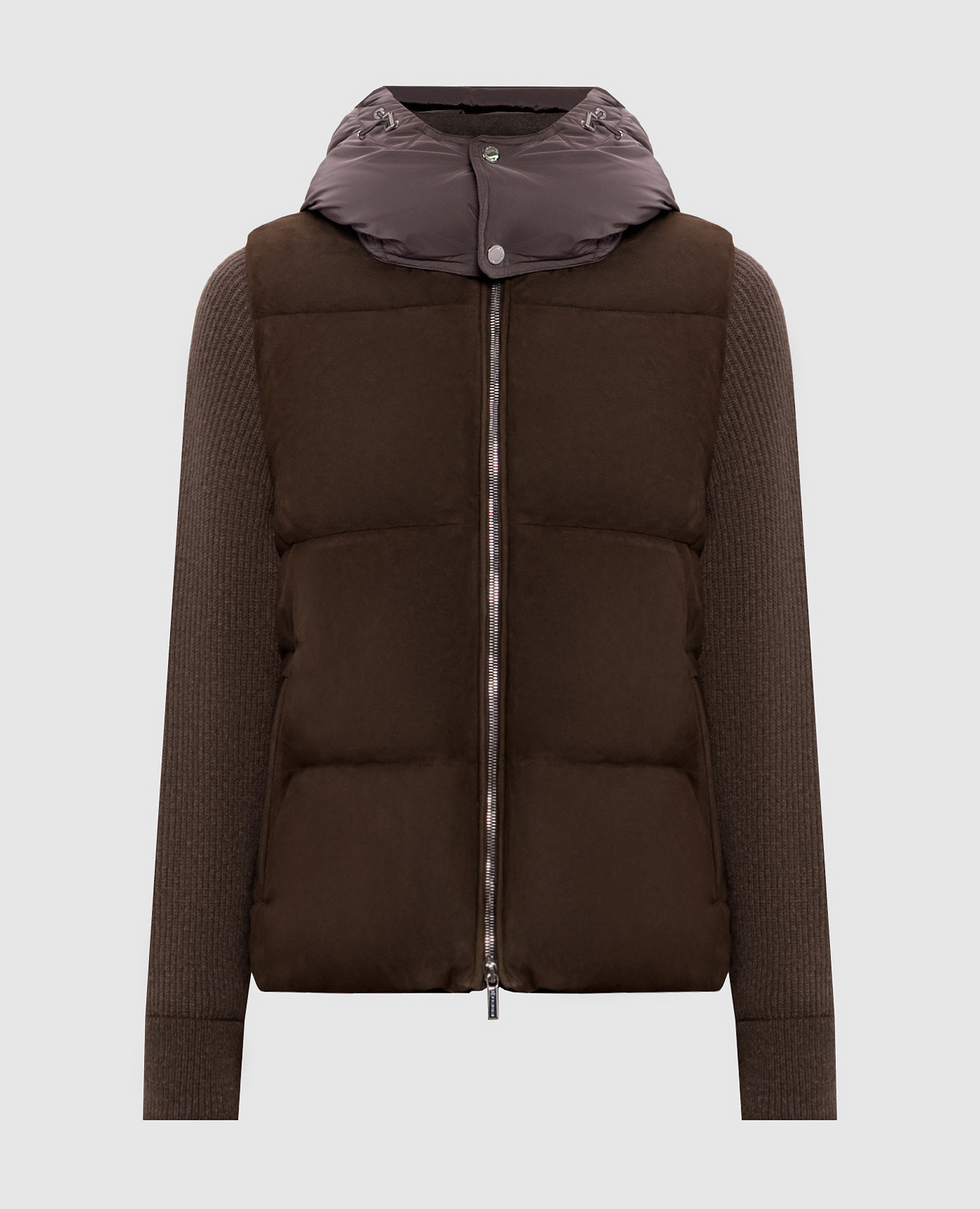 Brown suede down jacket GHIARA with removable sleeves MooRER
