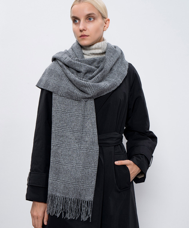 Brunello Cucinelli - Gray stole with silk and wool check MSCDAGW31