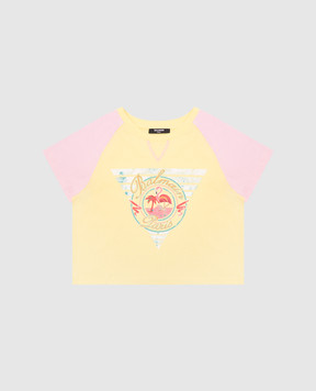Balmain Children's yellow T-shirt with logo print BW8B71Z0057410
