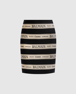 Balmain Black mini skirt with logo EF1LC245JJ95
