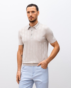 Bertolo Cashmere Beige silk polo shirt with woven pattern 902458002471