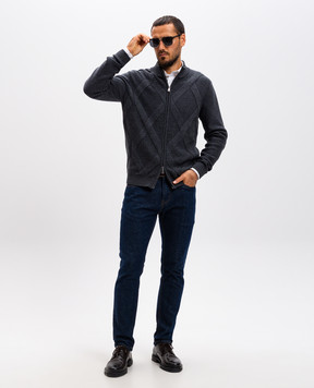 Cashmere&Whiskey Gray merino wool patterned cardigan CH08