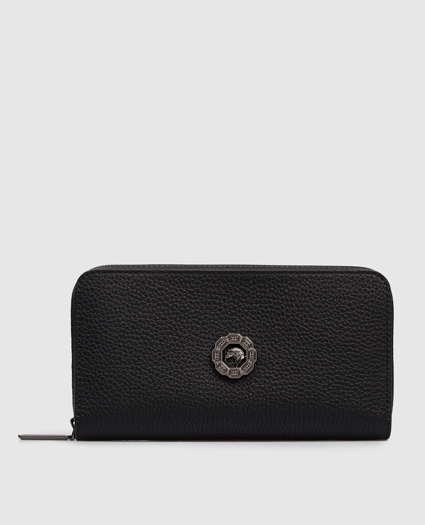 Black leather wallet with ruthenium-plated emblem Stefano Ricci