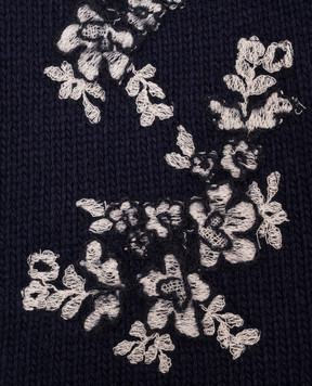 Ermanno Scervino Children's blue scarf with wool and cashmere with floral embroidery AV01V226