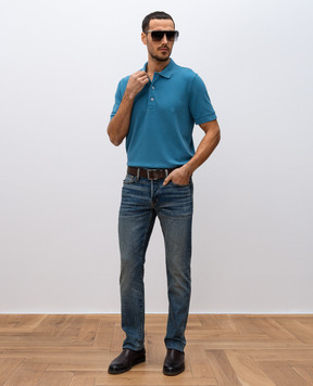 Tom Ford Blue polo with embroidered monogram logo JPS011JMT009S25