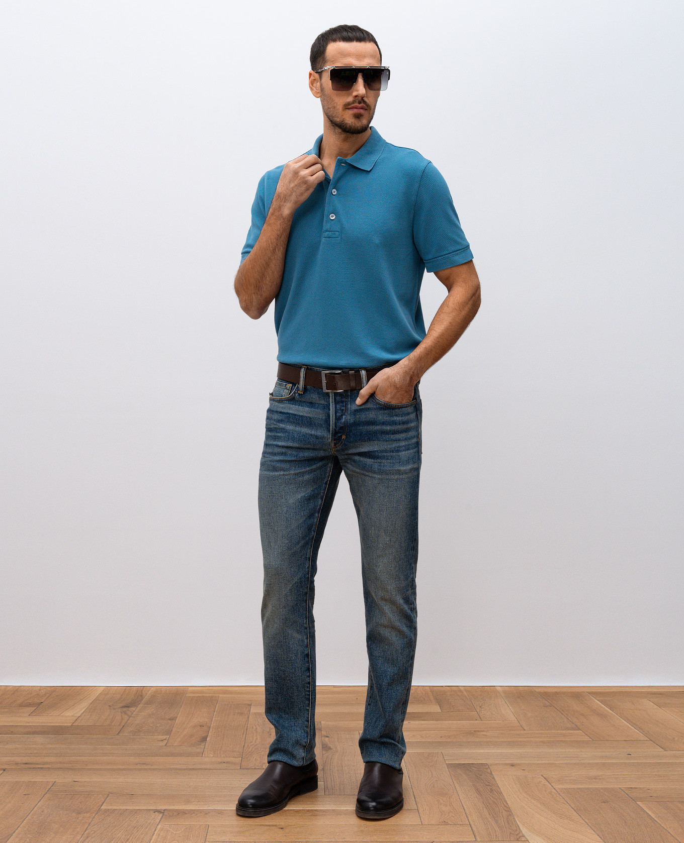 Blue polo with embroidered monogram logo Tom Ford 2