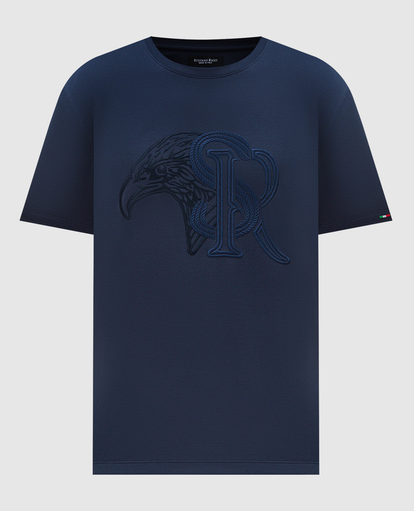 Blue t-shirt with embroidered logo emblem stefano ricci