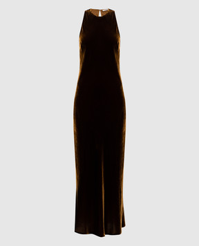Asceno Valencia brown velvet midi dress with silk D020F40C428