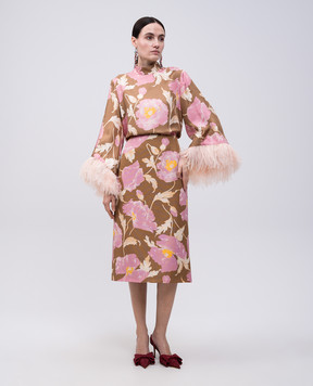 La DoubleJ Khaki skirt with floral print wool SKI0011CAD001SYL01