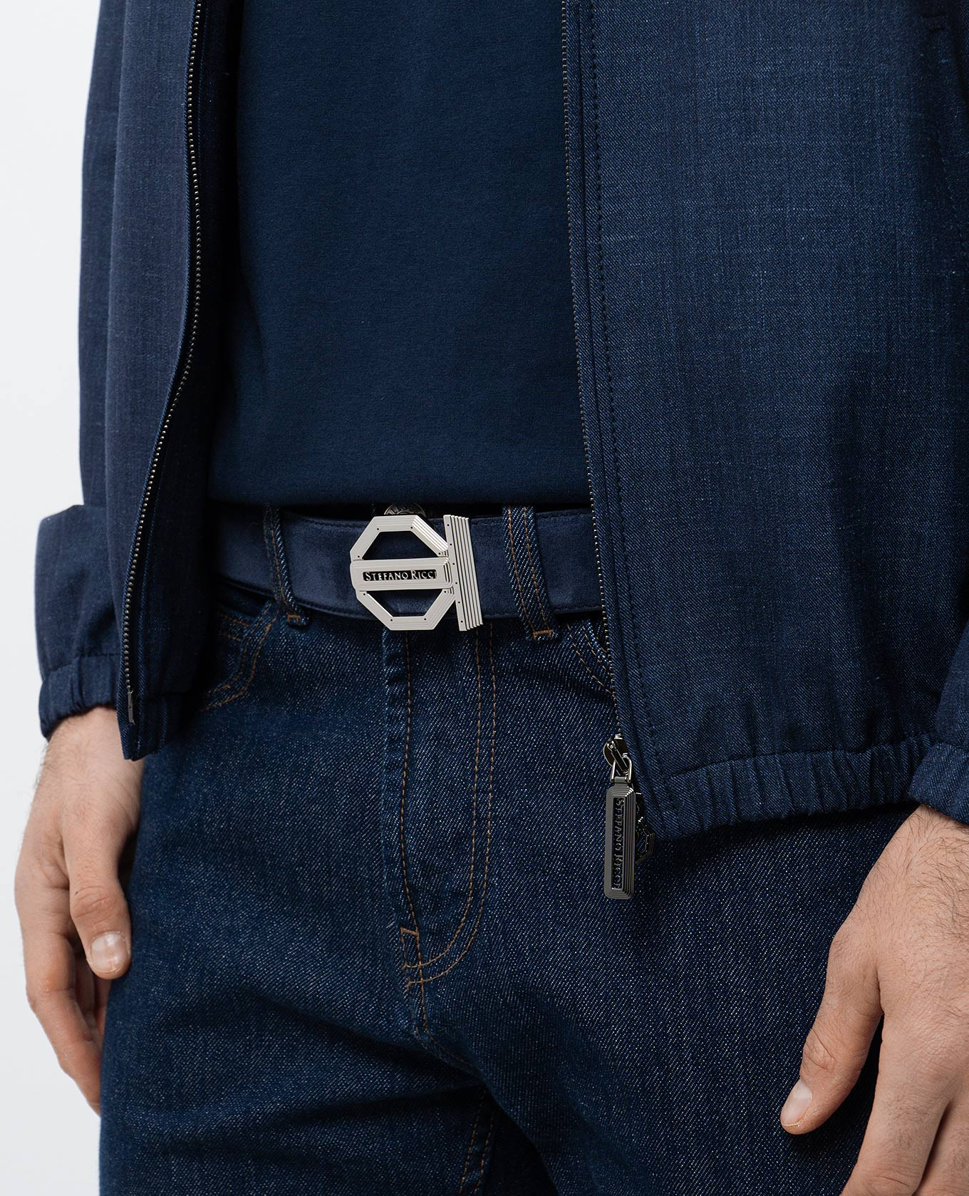 

Blue suede belt with metal logo Stefano Ricci