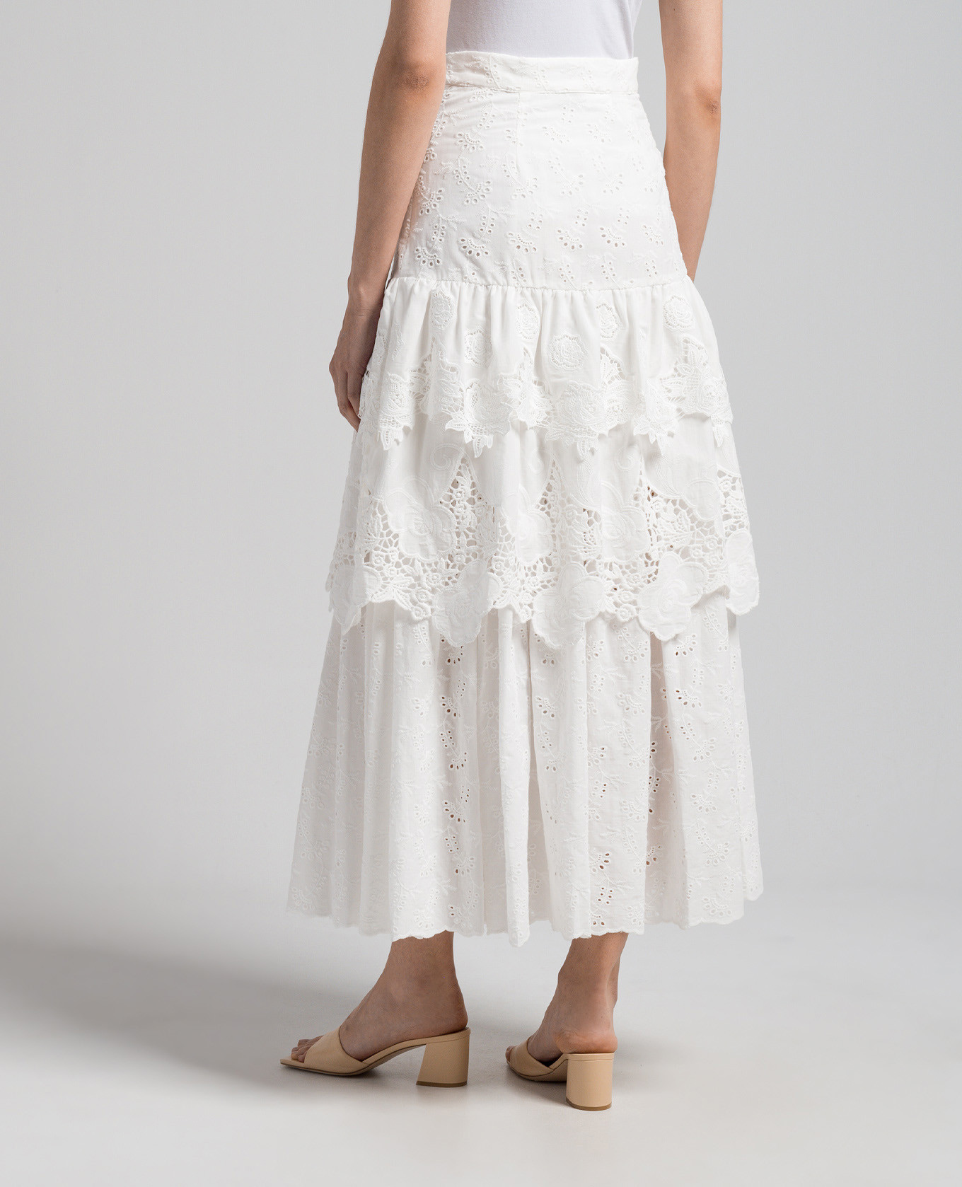 White BELLI maxi skirt in broderie embroidery with frills Max & Co 4