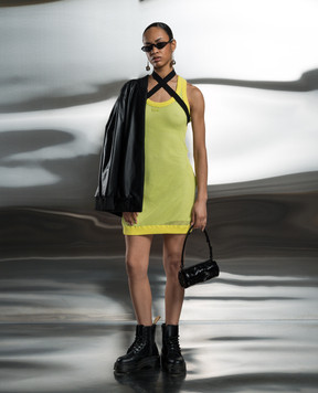 Off-White Green openwork dress with logo OWDB520S24FAB001