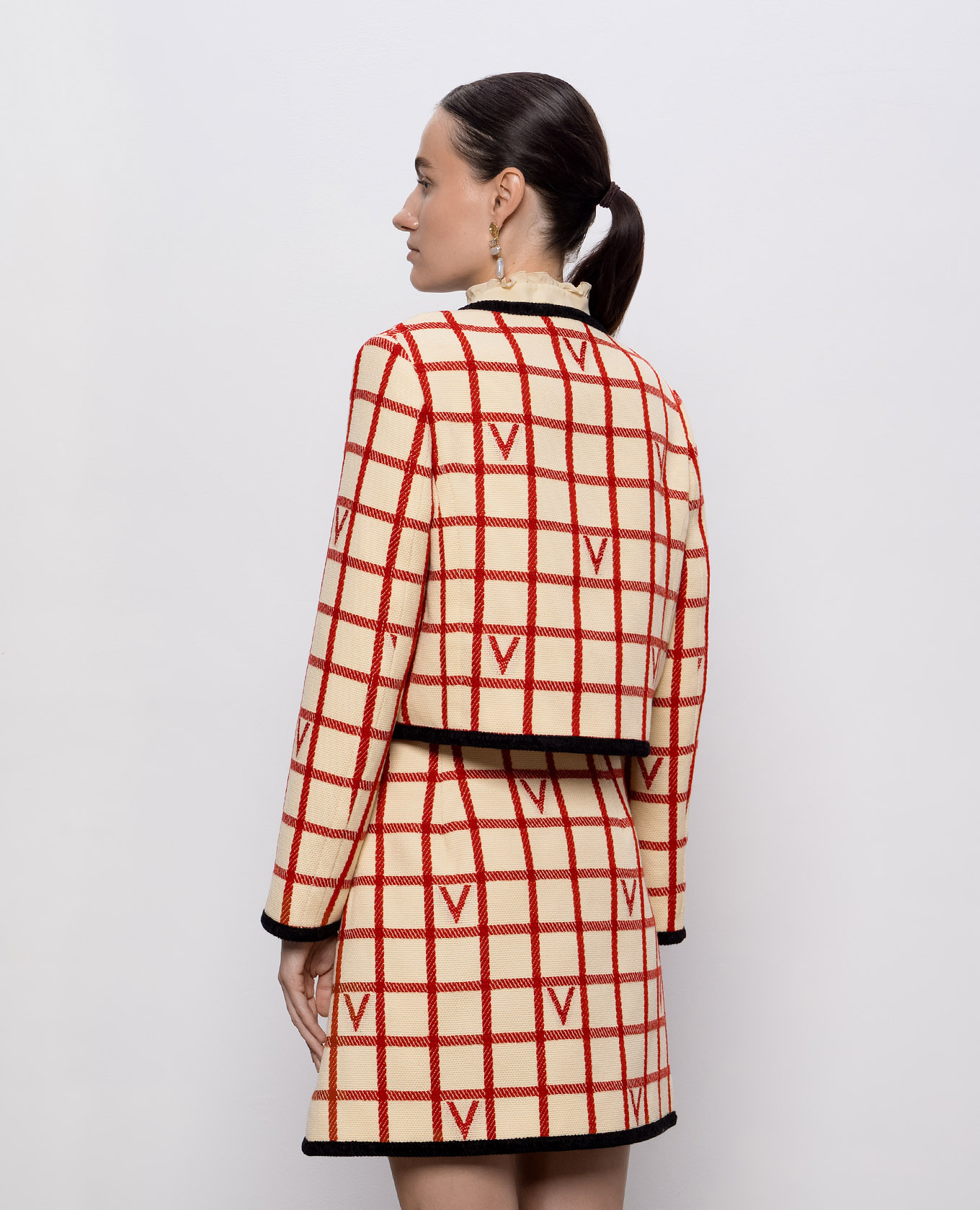 Beige checked wool jacket Valentino 4