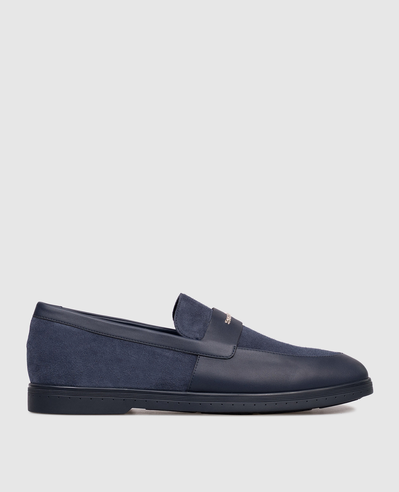 Blue suede loafers with logo