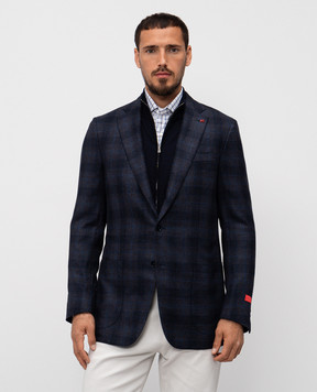 ISAIA Blue checked wool, silk and cashmere blazer 521GSI99684