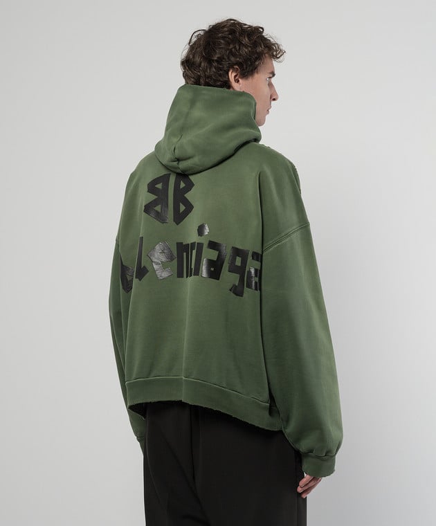 Balenciaga Vintage effect green hoodie with Tape Type logo 744441TQVQ9 buy with European delivery at Symbol