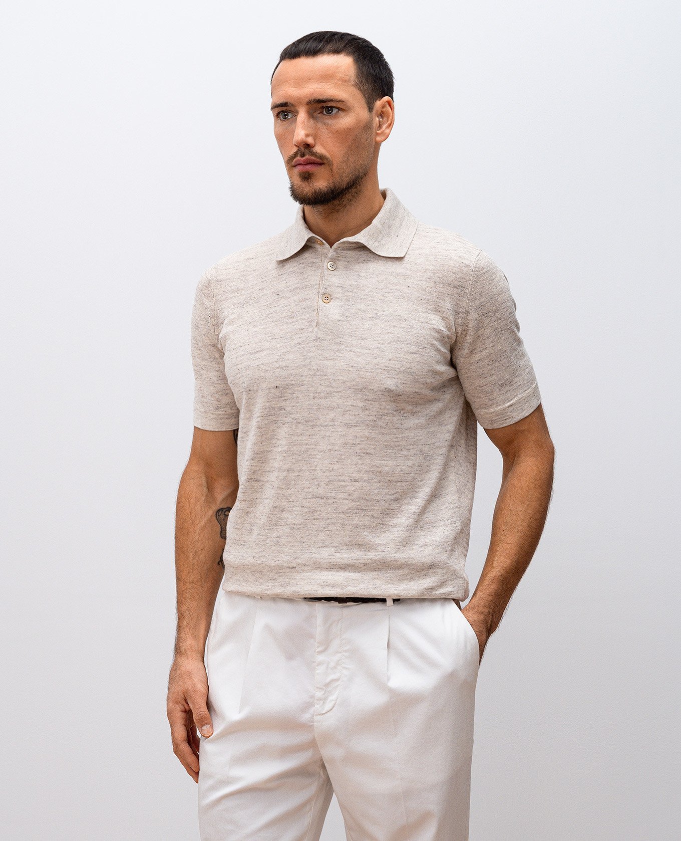 

Beige melange polo shirt with linen Brunello Cucinelli