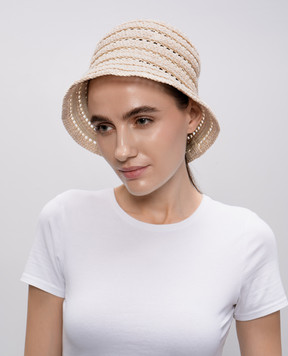 Peserico Beige openwork panama hat with sequins E36199C0CC556