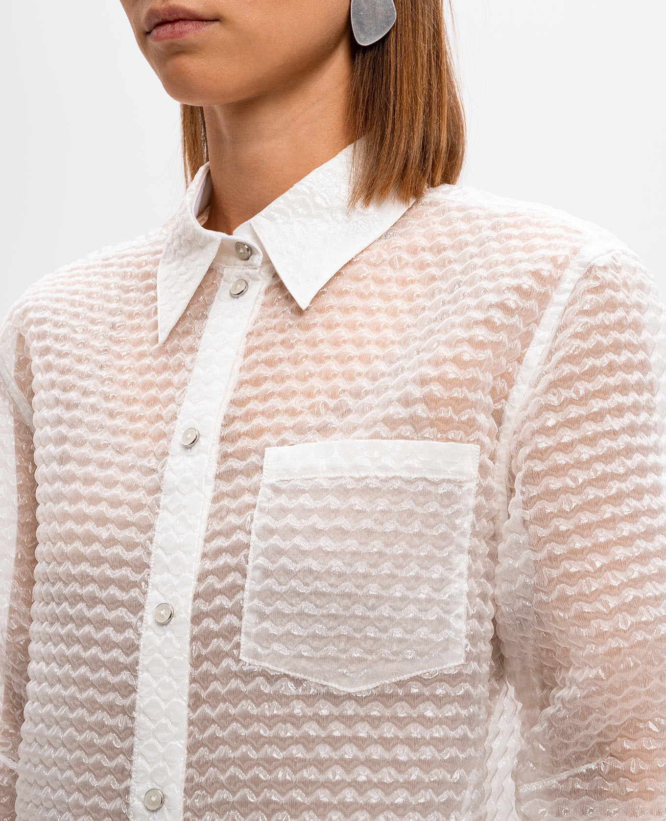 White blouse with silk with bubble wrap effect Helmut Lang 5
