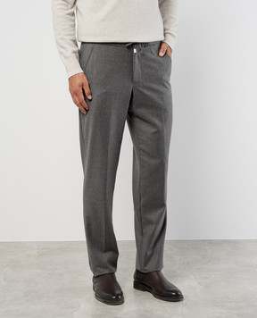 Enrico Mandelli Gray wool trousers with logo engraving GYMP025435